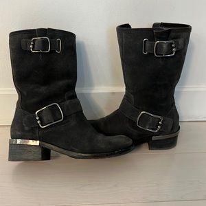 Moto suede boots with gunmetal hardware